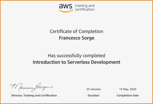 Introduction to Serverless Development emessa da AWS